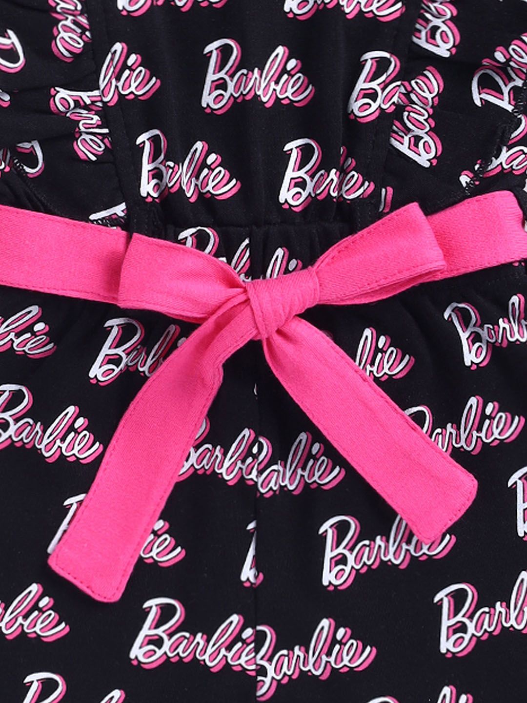 Moms Love Infant Girls Barbie Printed Pure Cotton Ruffled Basic Jumpsuit