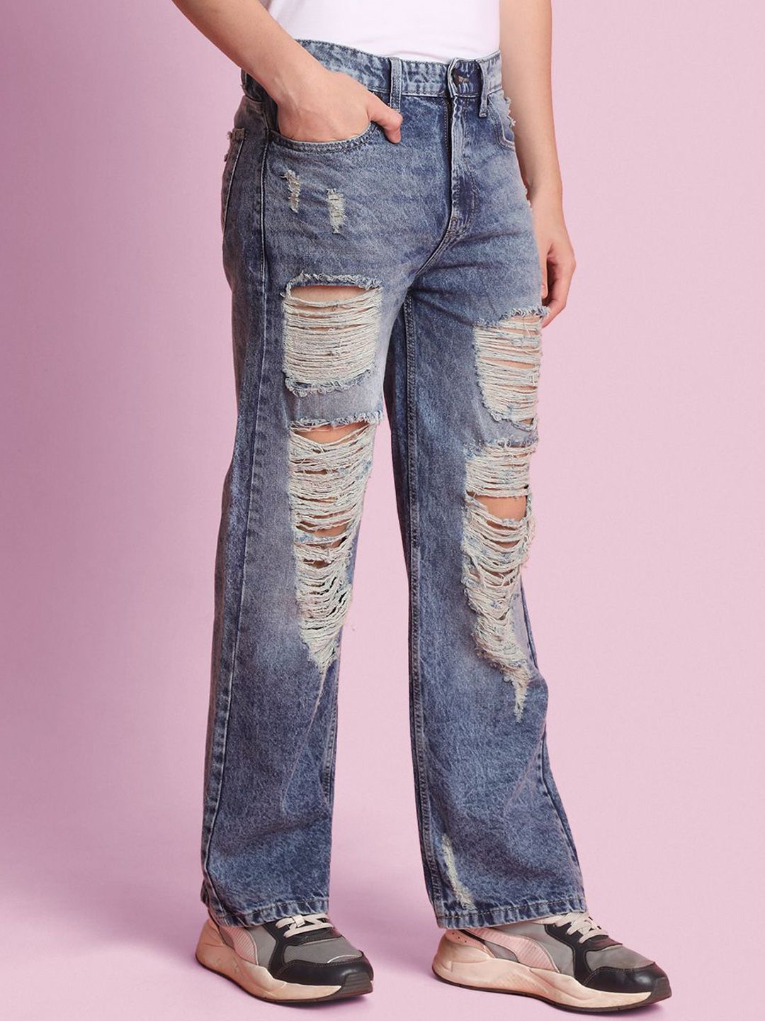 Bene Kleed Men Wide Leg Highly Distressed Heavy Fade Jeans