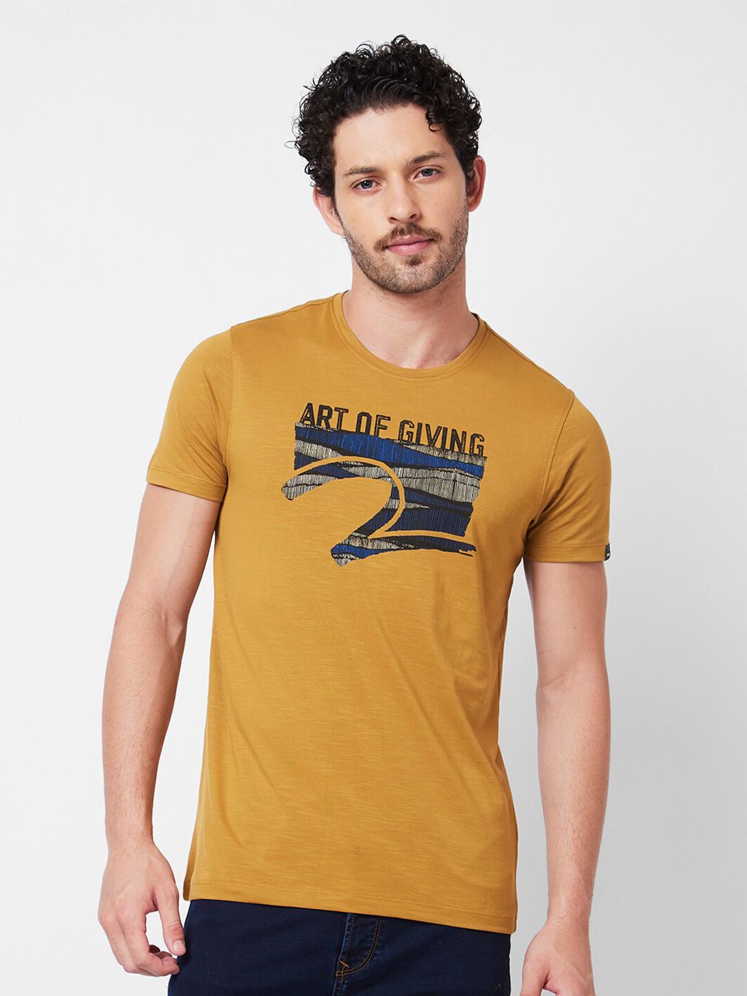 SPYKAR Typography Printed Round Neck Slim Fit Casual T-shirt
