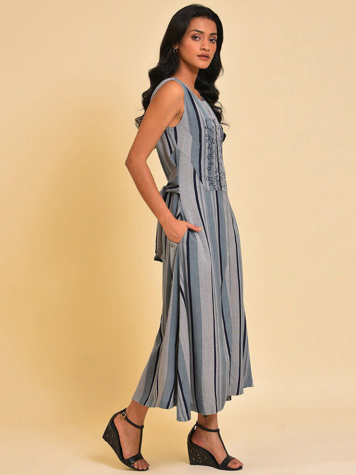 W Blue Striped A-Line Maxi Dress