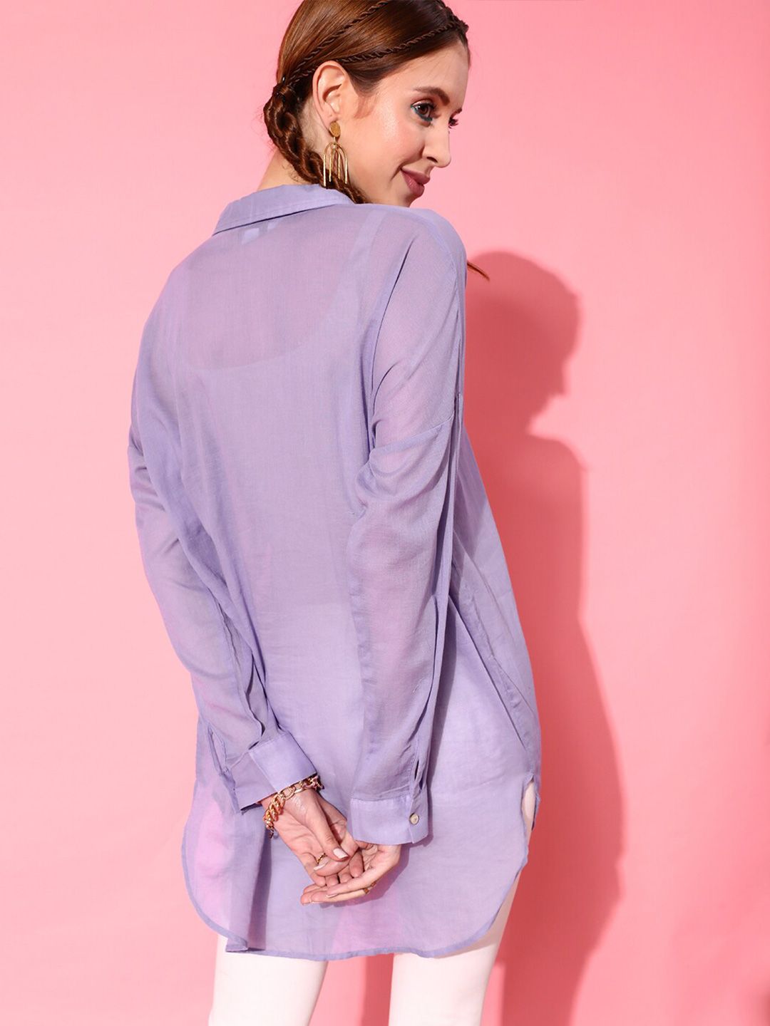 STREET 9 Women Lavender Solid Oversize Shirt