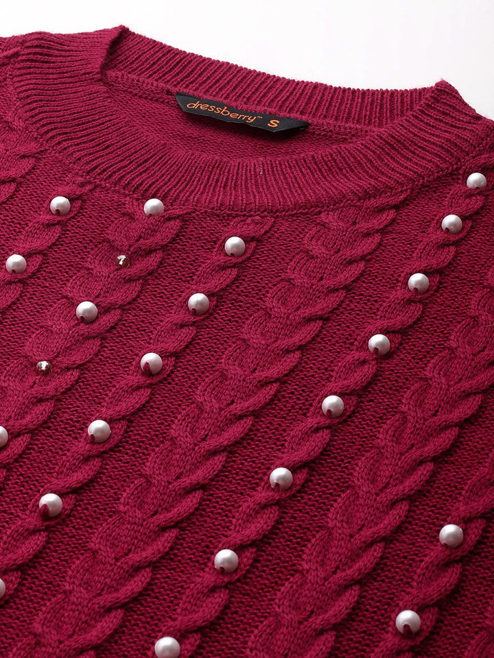 DressBerry Embellished Cable Knit Pullover