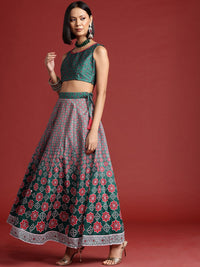 all about you Printed Mirror Work Ready to Wear Lehenga & Blouse With Dupatta