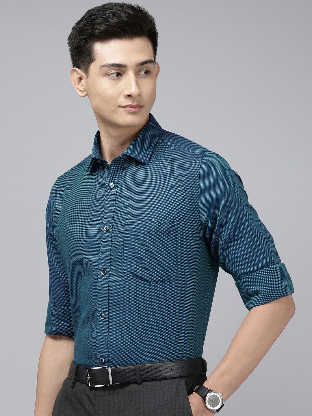 Park Avenue Self Design Textured Pure Cotton Formal Shirt