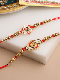 NVR Unisex Set of 2 Floral Artificial Beads Thread Rakhi With Roli Chawal Chandan Mishri