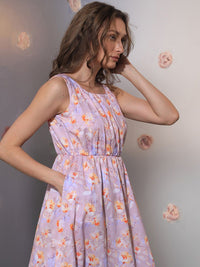 RAREISM Floral Printed Cotton Fit & Flare Midi Dress