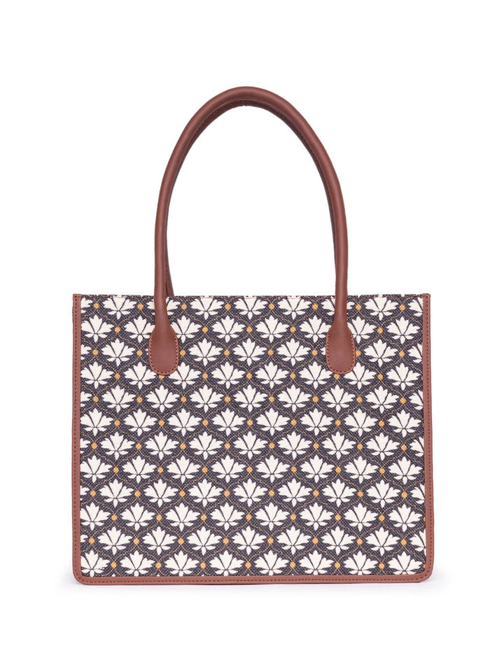 ZOUK Ethnic Motifs Printed Structured Jute Tote Bag