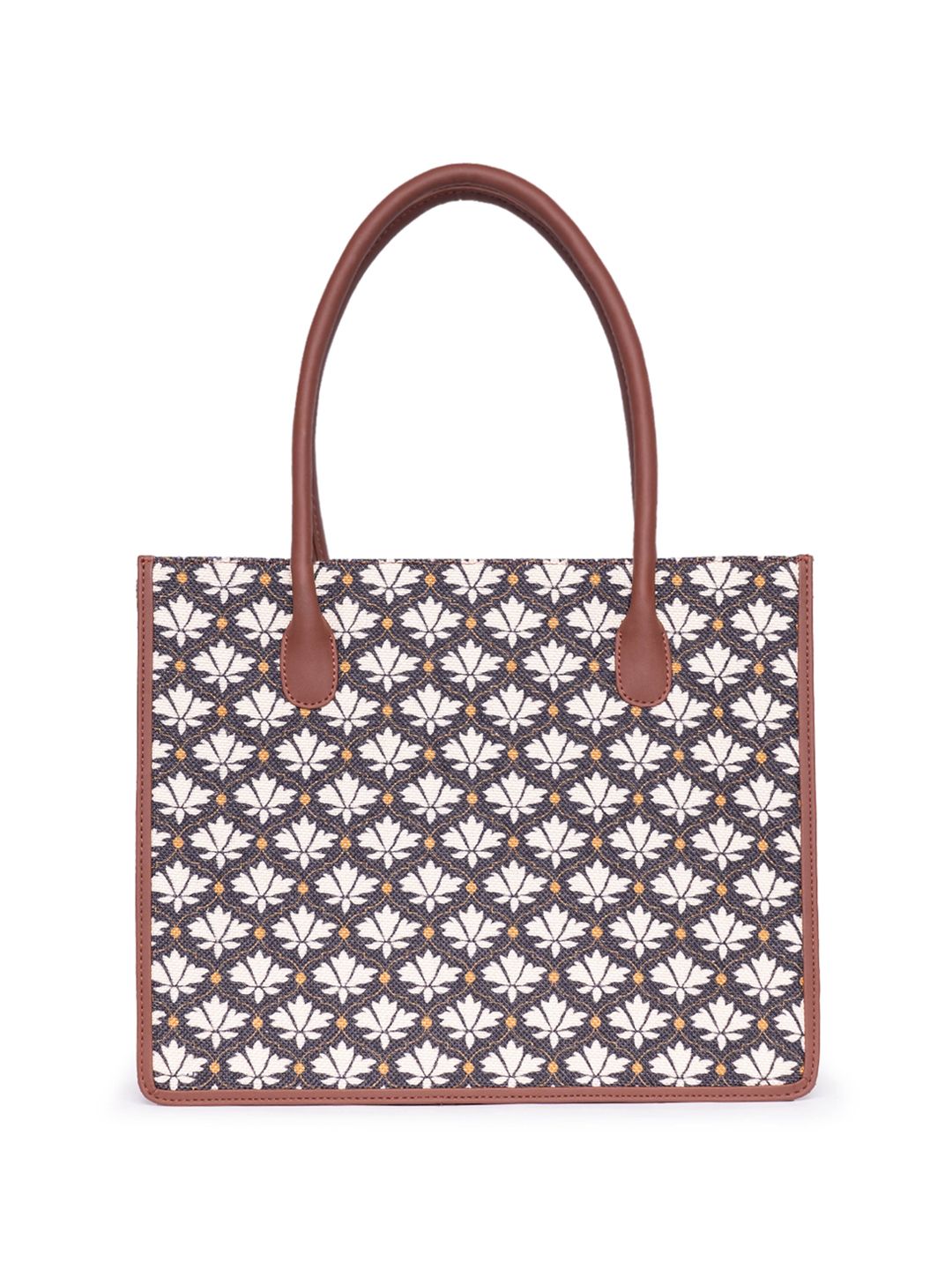 ZOUK Ethnic Motifs Printed Structured Jute Tote Bag