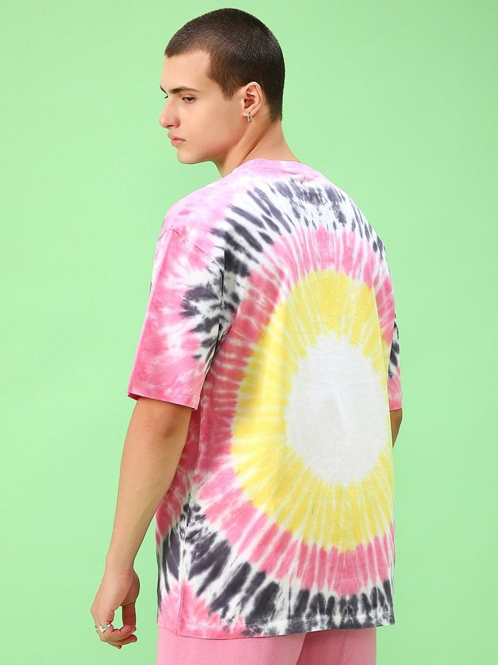 Bewakoof Yellow Tie & Dye Drop-Shoulder Sleeves Pure Cotton Oversized T-shirt