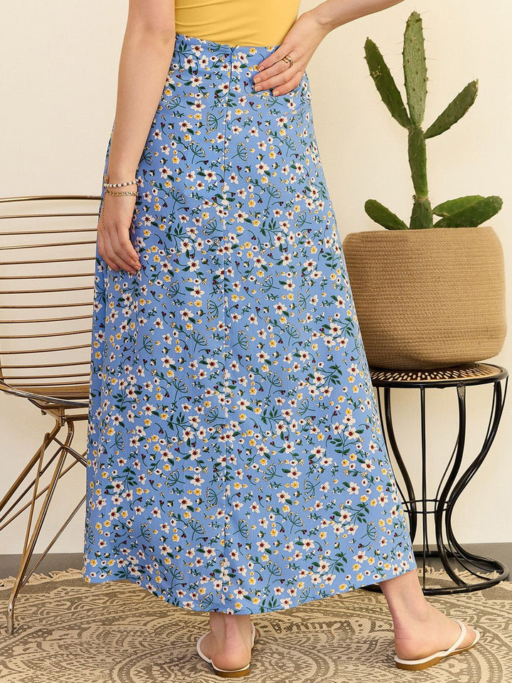 Berrylush Floral Printed High Rise A-Line Maxi Skirt