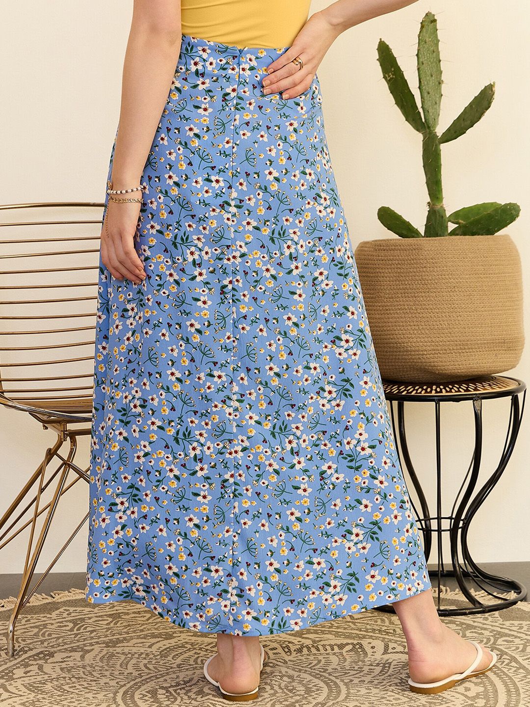 Berrylush Floral Printed High Rise A-Line Maxi Skirt