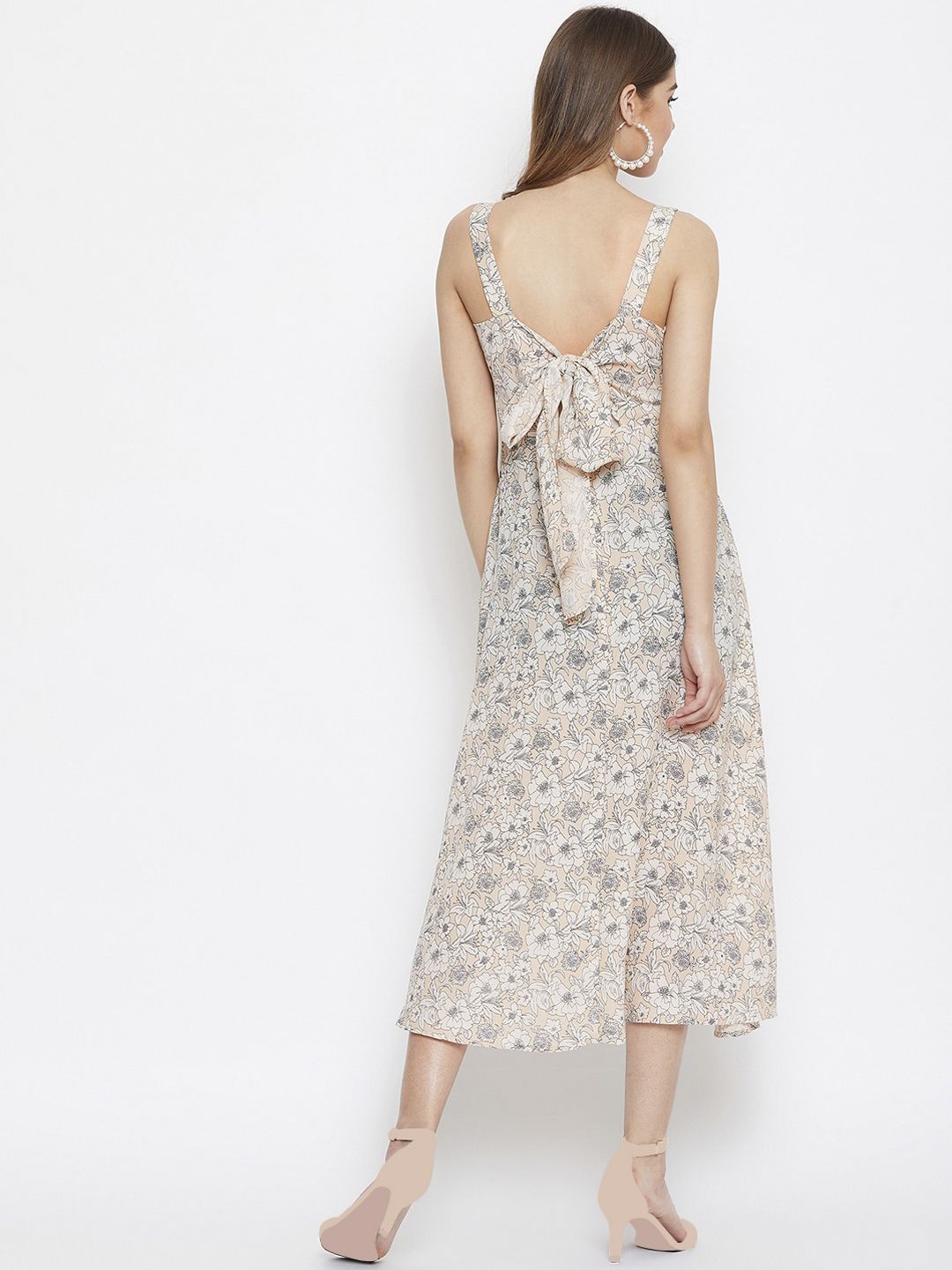 Berrylush Women Beige Printed A-Line Dress