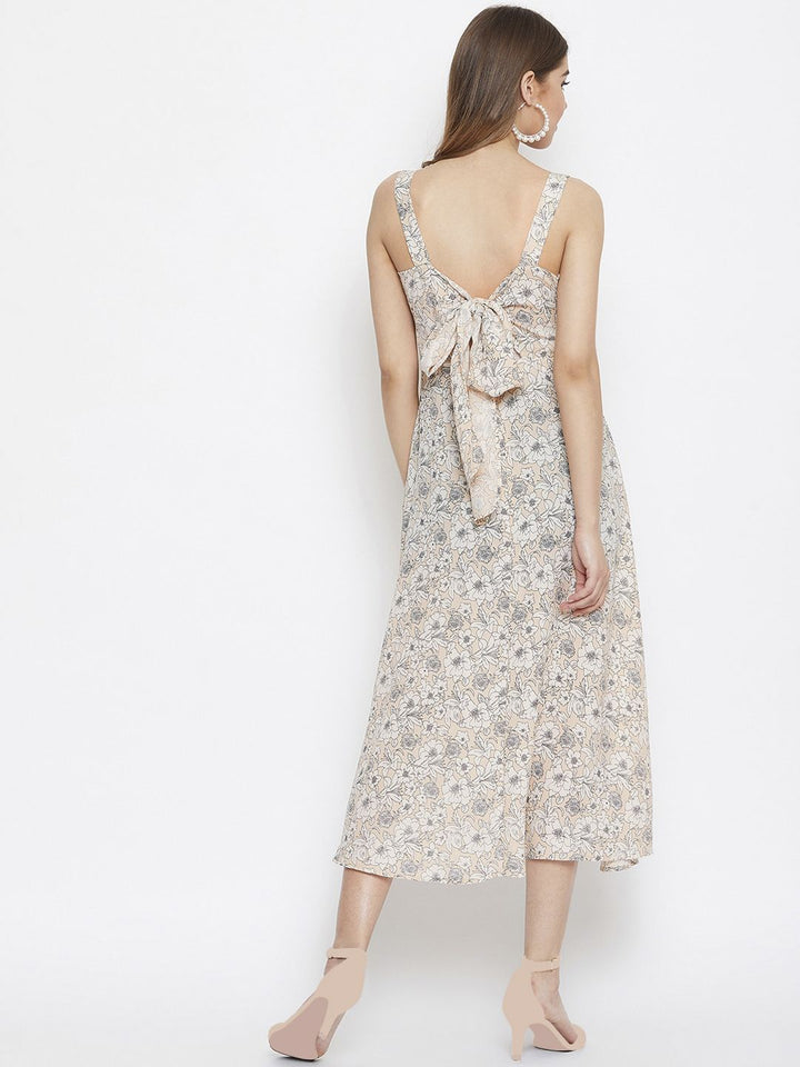 Berrylush Women Beige Printed A-Line Dress