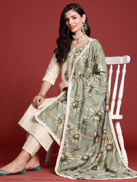 Indo Era Floral Embroidered Thread Work Kurta with Trousers & With Dupatta