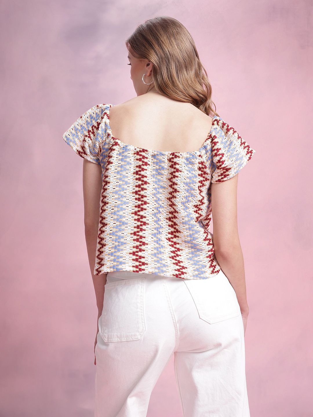 DressBerry Chevron Stripe Self Design Boxy Top