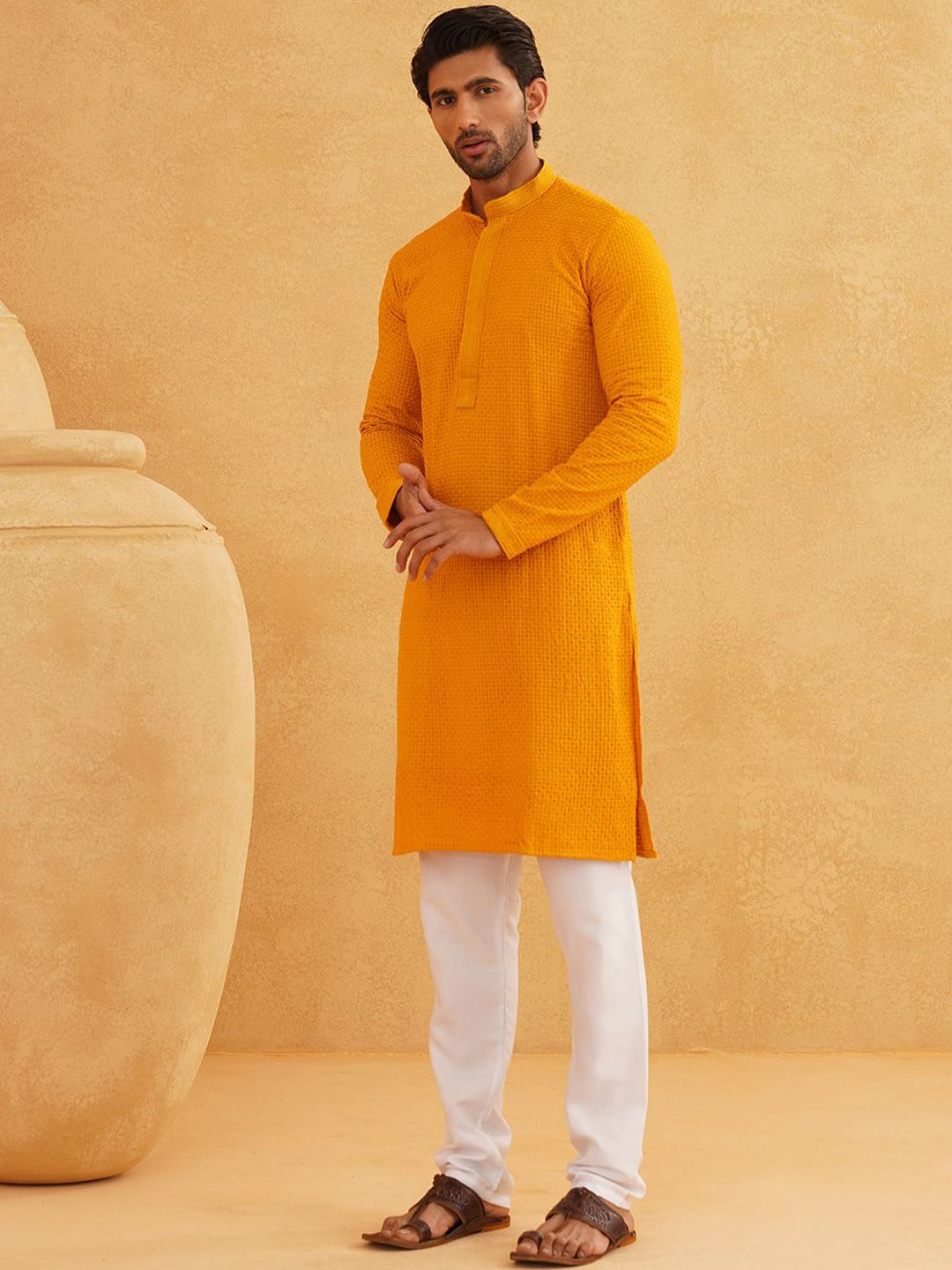 SOJANYA Geometric Embroidered Regular Pure Cotton Straight Kurta With Churidar