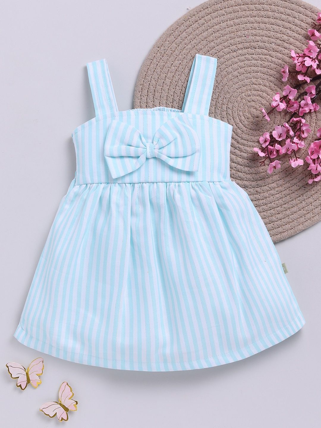 Moms Love Infant Girls Cotton Striped Fit & Flare Dress
