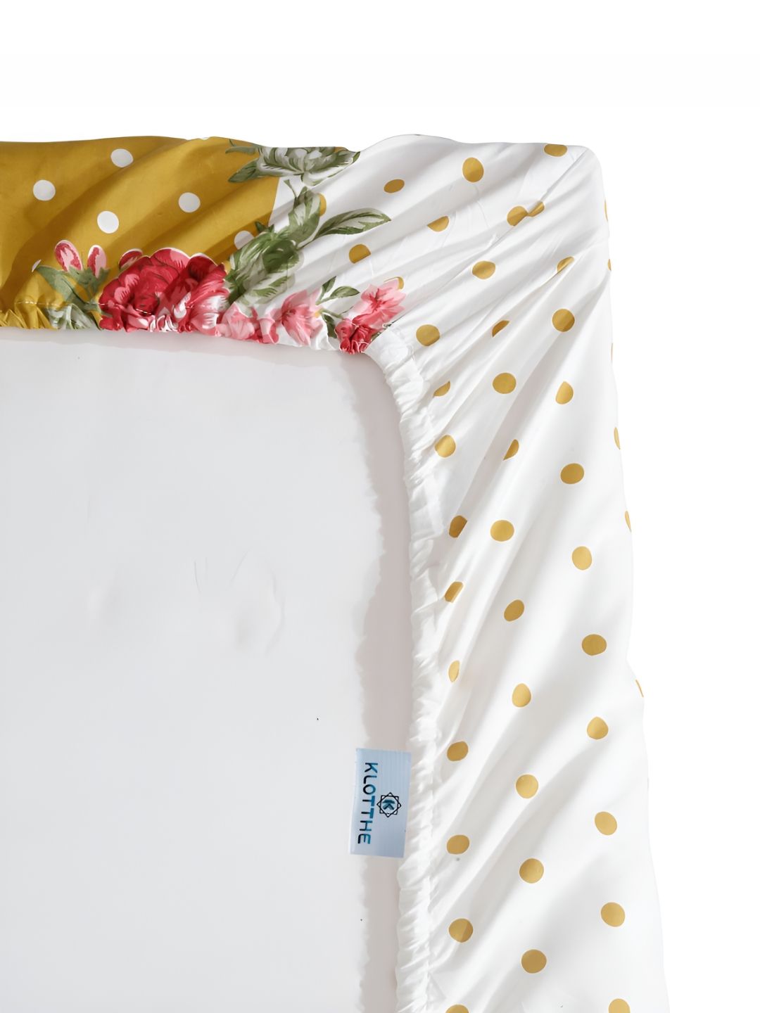 KLOTTHE White & Yellow Floral Printed 300 TC Fitted Single Bedsheet With 1 Pillow Cover