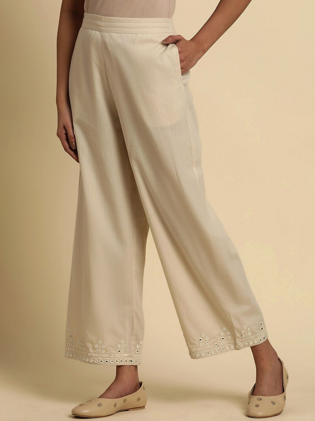 W Women Mid-Rise Pure Cotton Ethnic Parallel Trousers