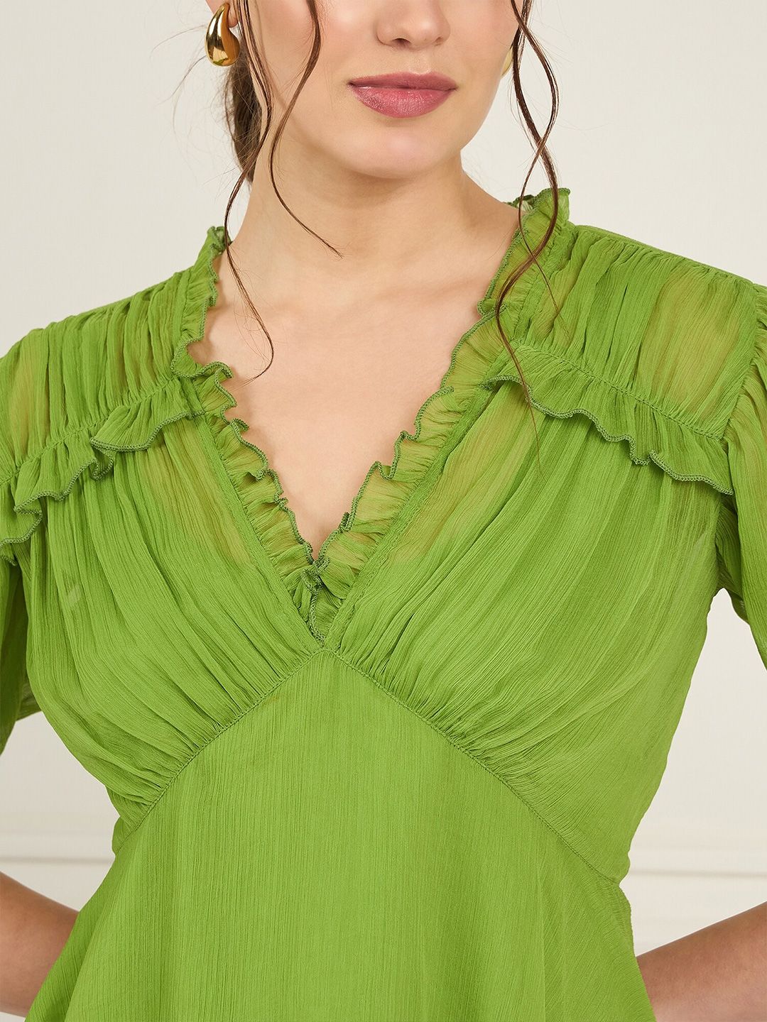 Antheaa Puff Sleeve Chiffon Empire Top