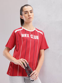HRX by Hrithik Roshan Women Brand Logo Printed Striped T-shirt