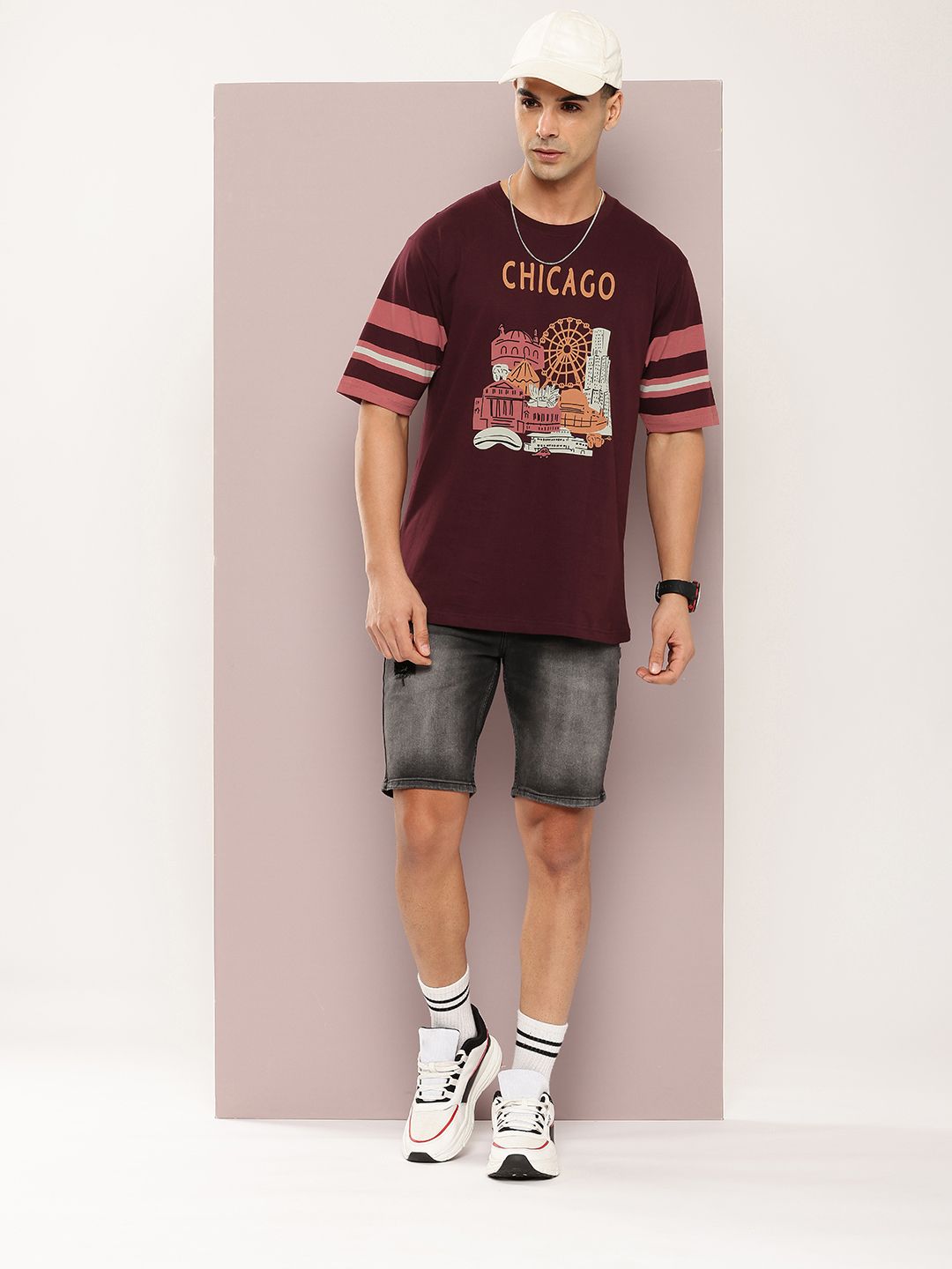DILLINGER Men Printed Drop-Shoulder Sleeves Oversized Pure Cotton T-shirt