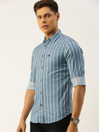 The Indian Garage Co Men Grey & White Slim Fit Striped Casual Shirt