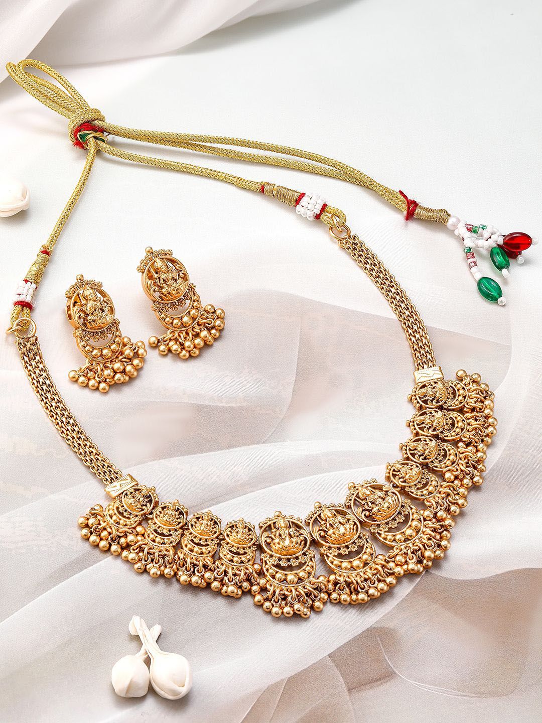 Rubans 22K Gold-Plated Divine Lakshmi Motif Temple Jewellery Set with Intricate Detailing