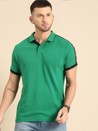 Being Human Clothing Men Green Solid Polo Collar Pure Cotton T-shirt with Taping