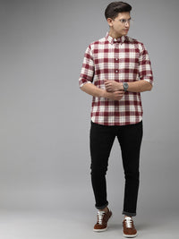 THE BEAR HOUSE Men Flannel Cotton Button-Down Slim Fit Tartan Checks Casual Shirt