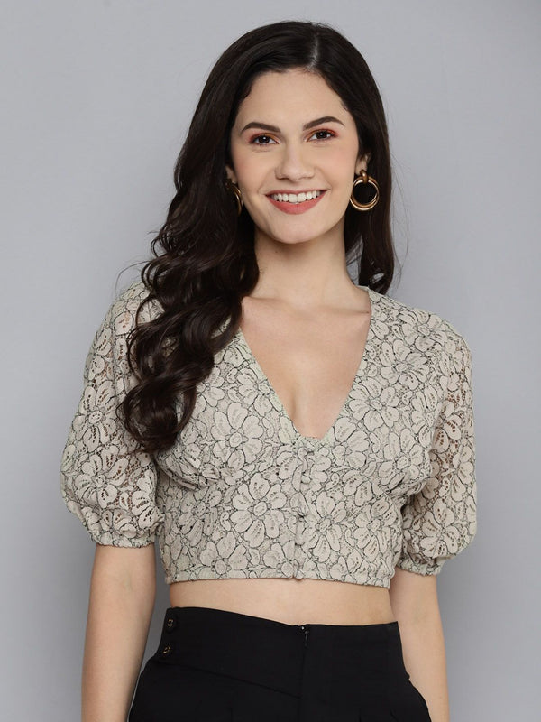 Sassafras Beige Blouson Top Top
