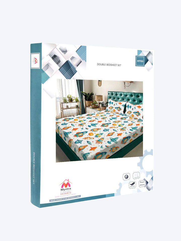 Myntra Elegant Homes White Cartoon Characters 300 TC King Bedsheet with 2 Pillow Covers