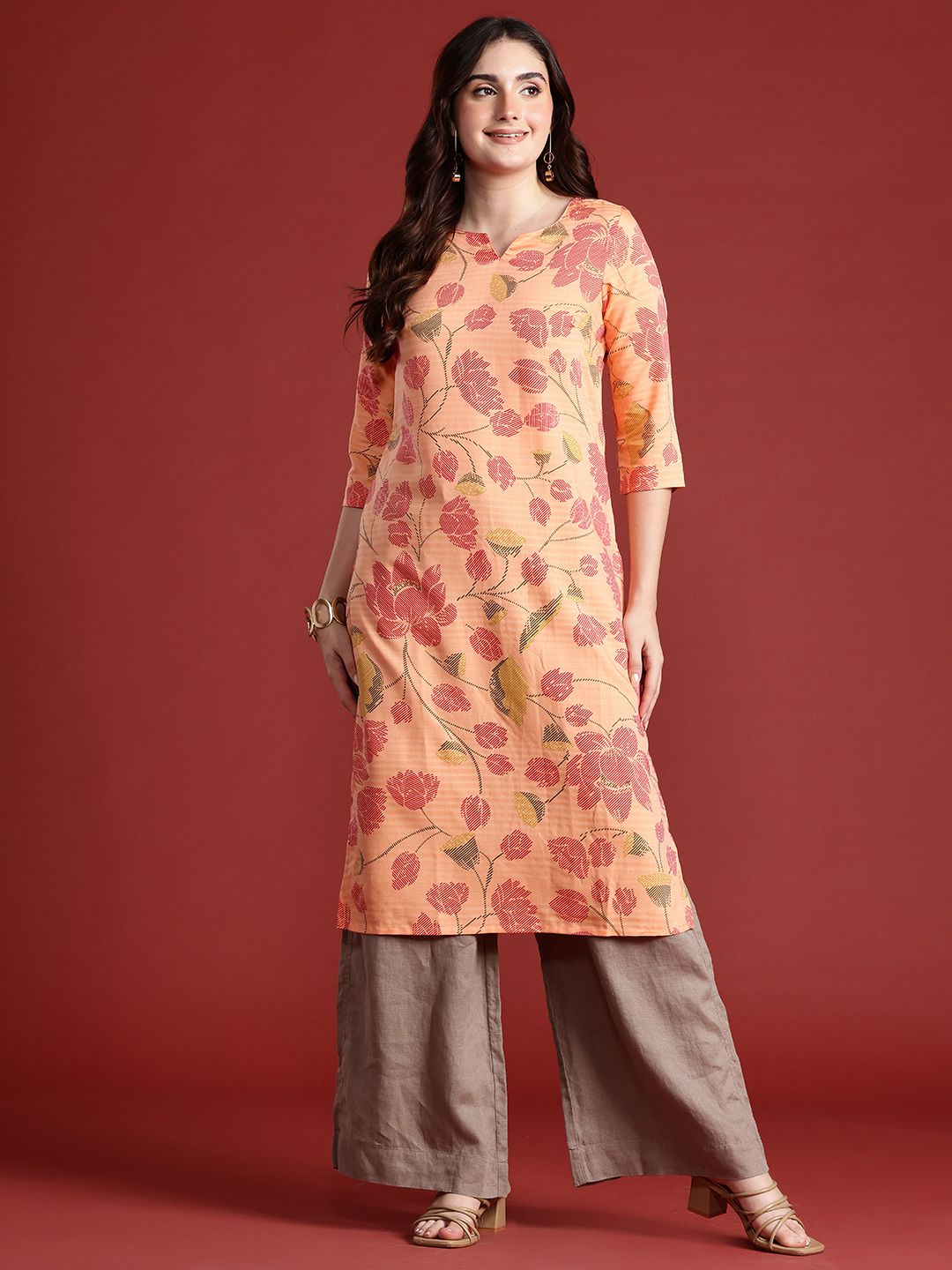 Anouk Floral Print Straight Kurta