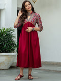 Rustorange Women Maroon & Grey Printed A-Line Dress