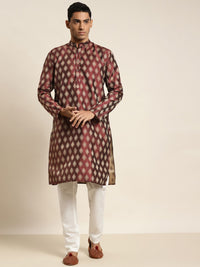 SOJANYA Men Maroon & Gold-Toned Ethnic Motifs Jacquard Kurta