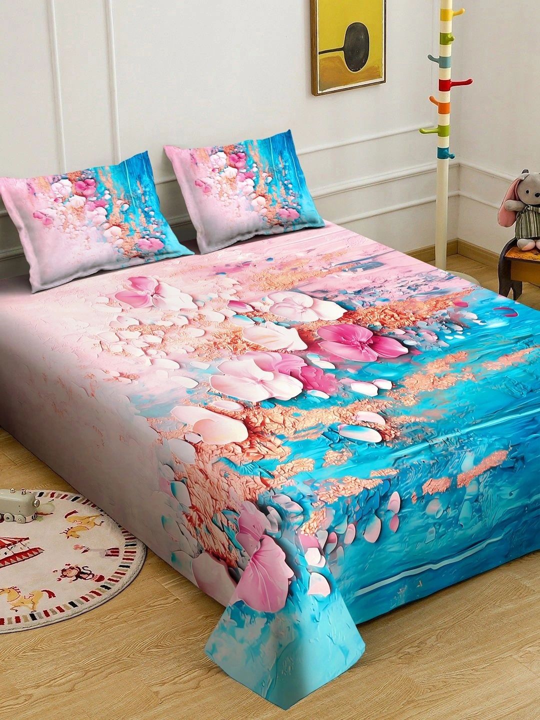 Moda Rapido X KLOTTHE Blue Floral 400 TC Cadar Katil King dengan 2 Sarung Bantal