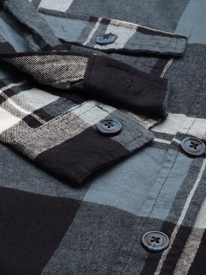 The Indian Garage Co Men Regular Fit Checked Double Flap Pocket Flannel Shirt