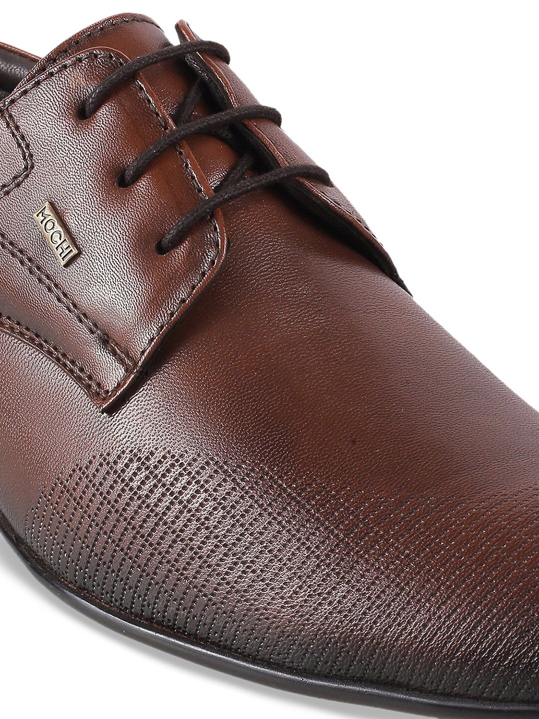 Mochi Men Tan Leather Formal Derbys With Laser Cuts