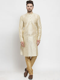 SOJANYA Men Beige & Golden Checked Straight Kurta