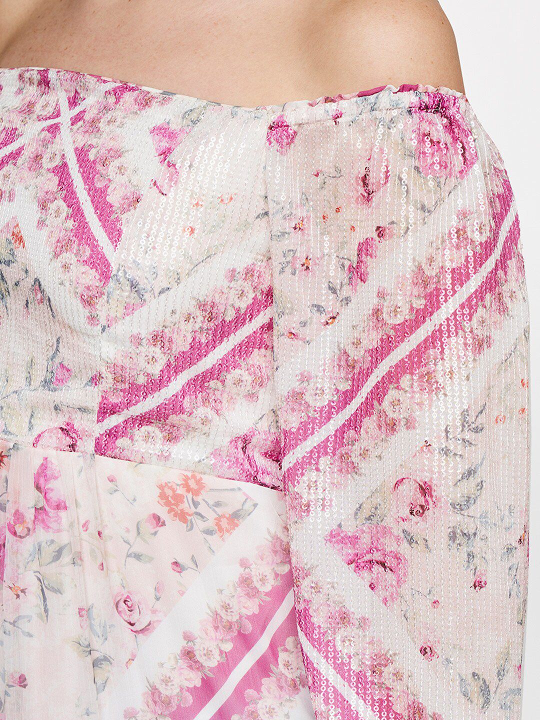 AND Women Cream-Coloured Floral Off-Shoulder Dress