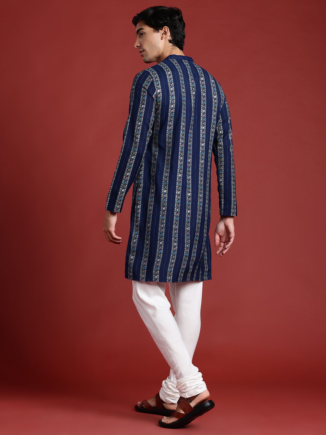 Anouk Indie Floral Striped Straight Kurta