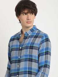 THE BEAR HOUSE Men's Pure Cotton Checked Slim Fit Casual Shit