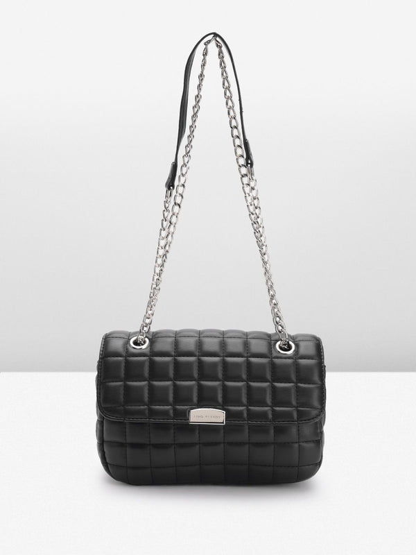 Lino Perros Geometric Textured Structured Shoulder Bag with Quilted Detail
