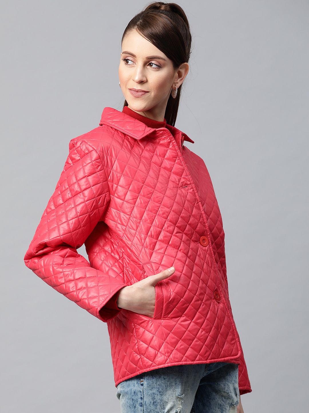 SASSAFRAS Women Red Solid Quilted Jacket