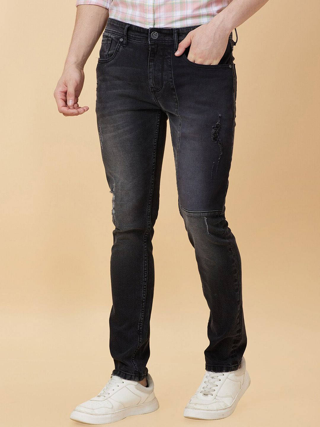 Being Human Men Slim Fit Low Distress Heavy Fade Stretchable Jeans