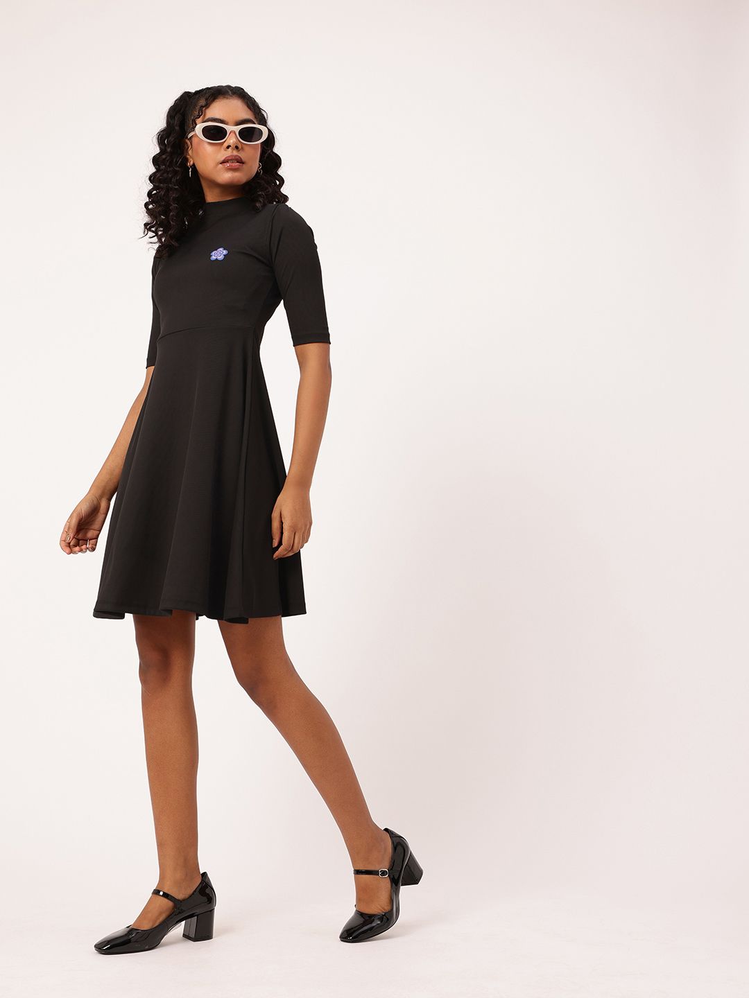 DressBerry Darling Details Printed Ribbed Fit & Flare Dress