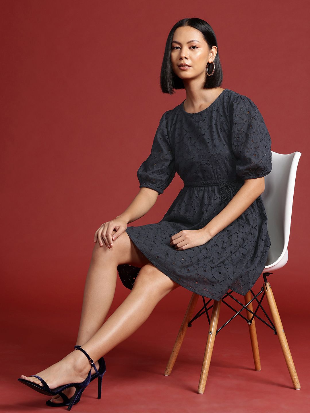 all about you Pure Cotton Schiffli A-Line Dress
