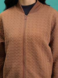 Tokyo Talkies Brown Chevron Textured Bomber Jacket