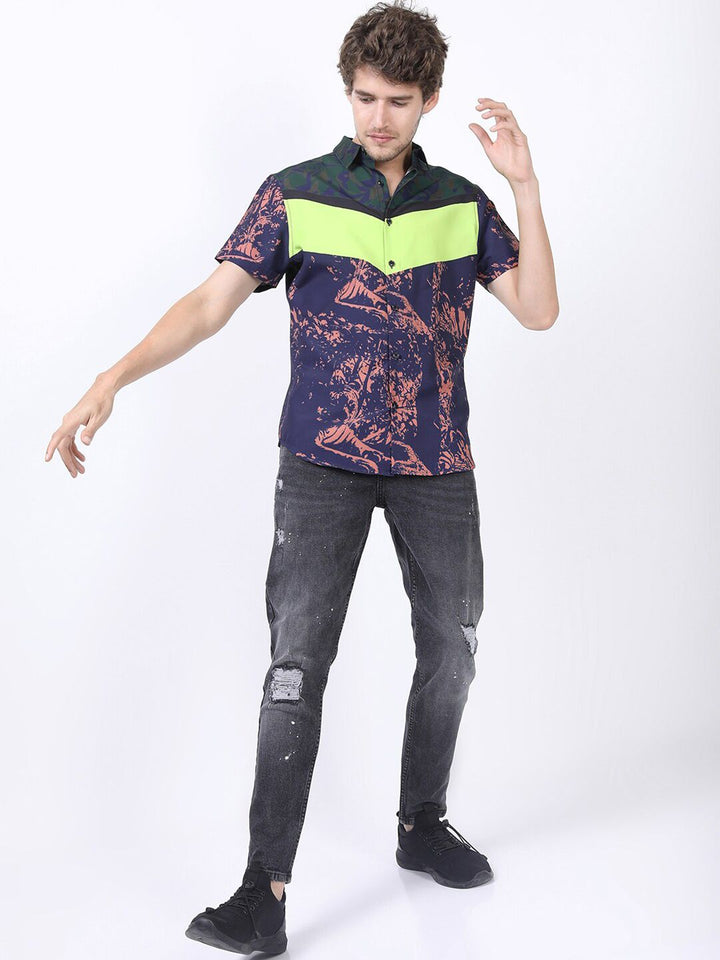 HIGHLANDER Men Navy Blue Slim Fit Printed Casual Shirt