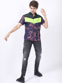HIGHLANDER Men Navy Blue Slim Fit Printed Casual Shirt